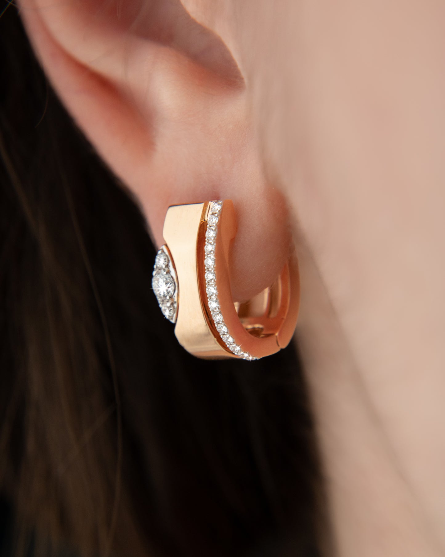 Pink Gold and White Diamonds Earring