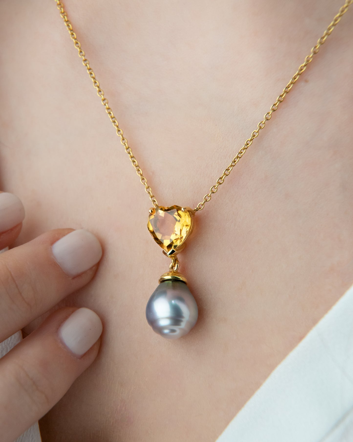 Citrine heart  and Tahitian Pearl Pendant